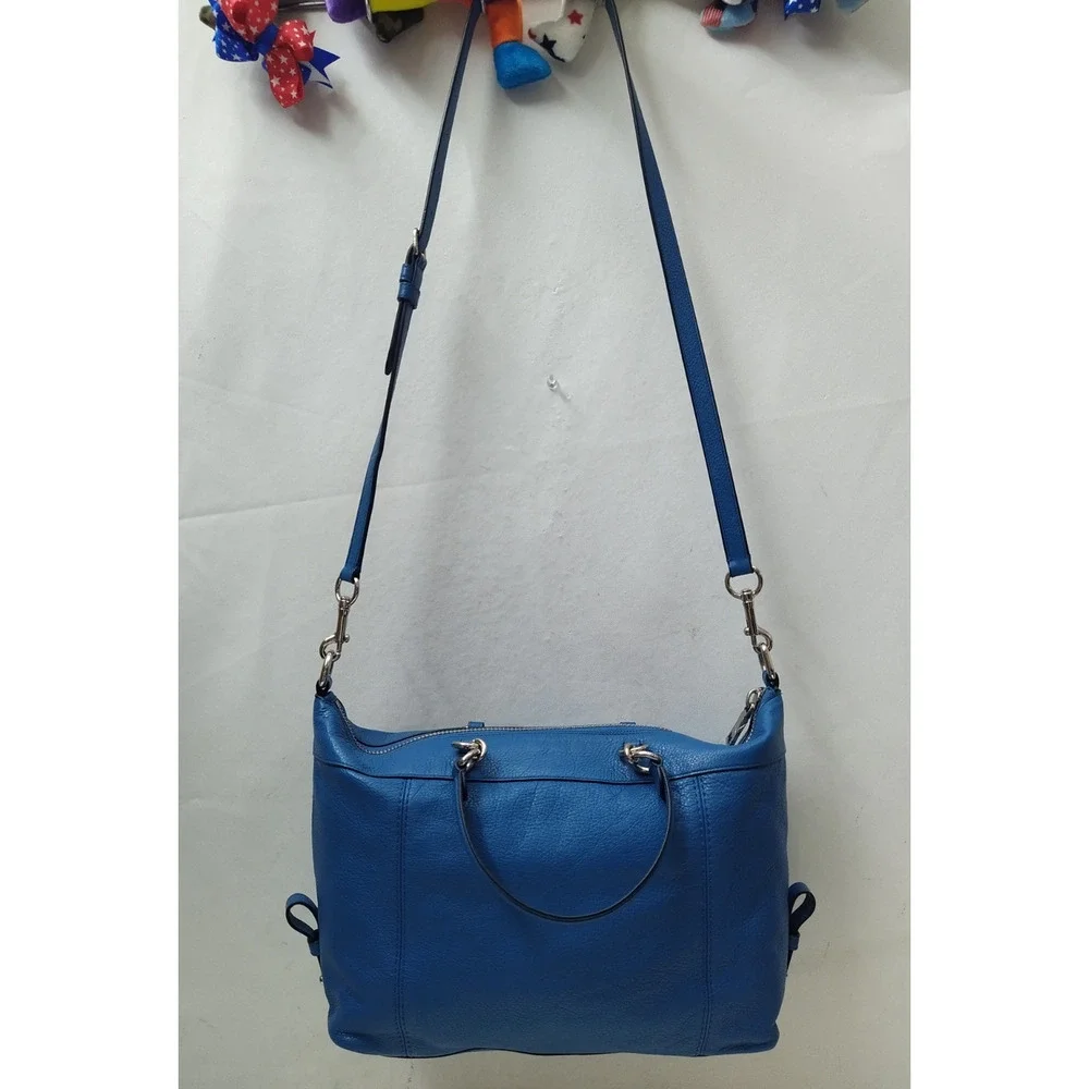 Coach Blue Leather Double Handles Zipper Closure Satchel Shoulder Bag